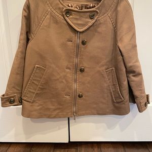 trendy, smart casual cropped designer jacket. 3/4 length sleeves, great details.